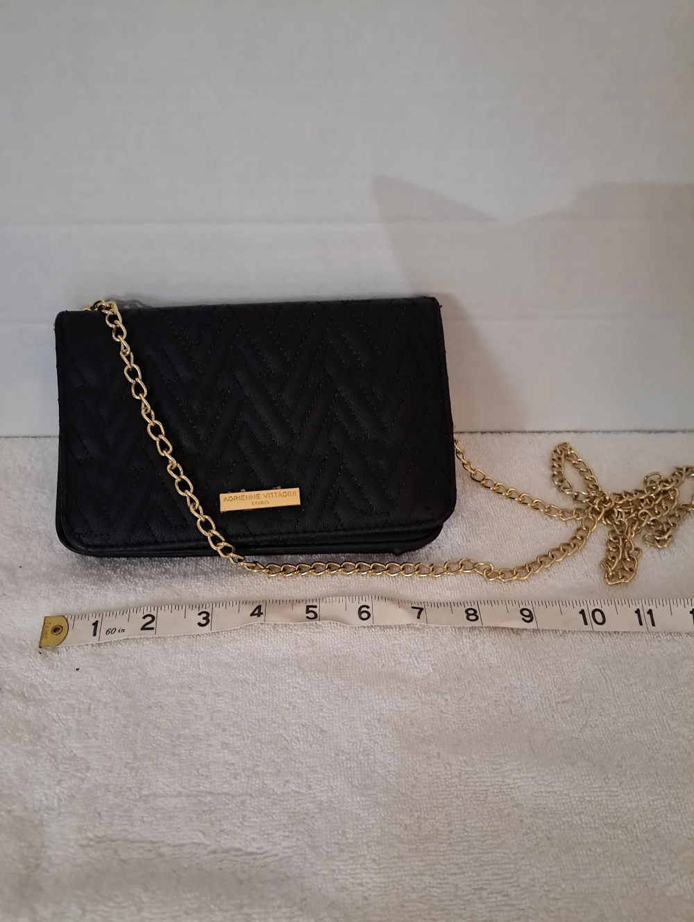 Adrienne Vitadini Black Crossbody Wallet with Gold Chain/Hardware